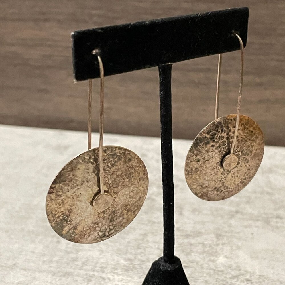 Vintage Silpada 10.7 g Sterling Silver Hammered Disc Pierced Drop Earrings 2.5"